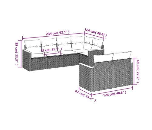 Set sofás de jardín 7 piezas y cojines ratán sintético beige