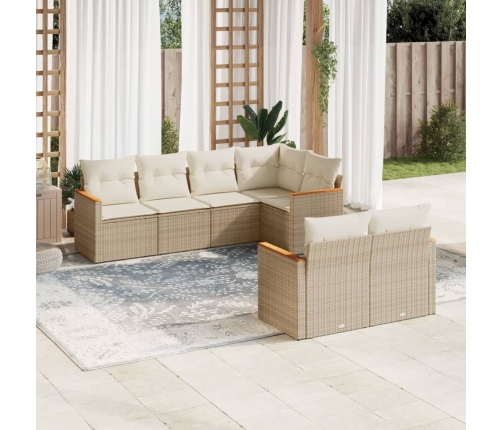 Set sofás de jardín 7 piezas y cojines ratán sintético beige