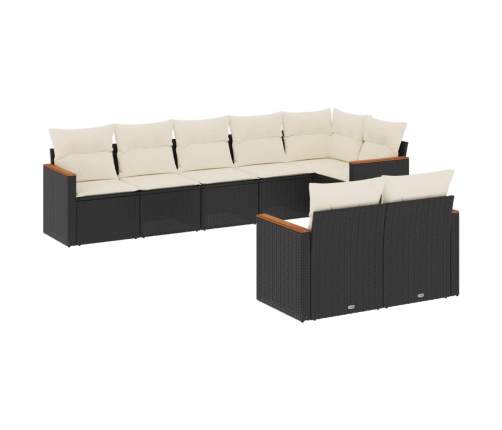 Set de sofás de jardín 8 piezas y cojines ratán sintético negro