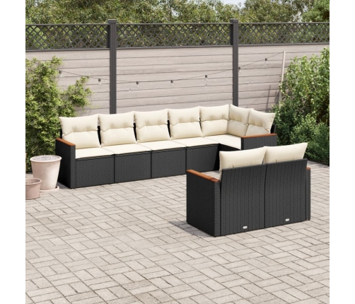 Set de sofás de jardín 8 piezas y cojines ratán sintético negro