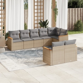 Juego de sofás de jardín con cojines beige 8 pzas ratán PE