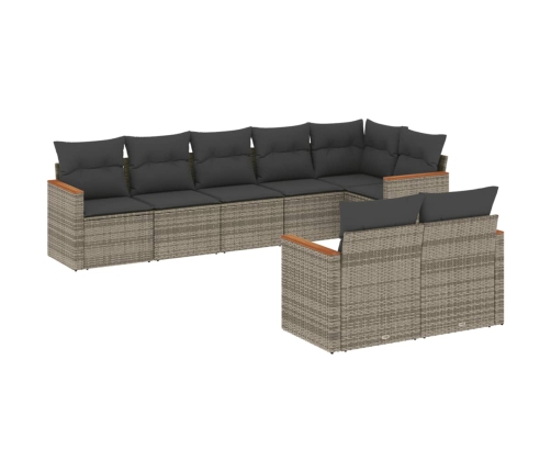 Set de sofás de jardín 8 pzas y cojines ratán sintético gris