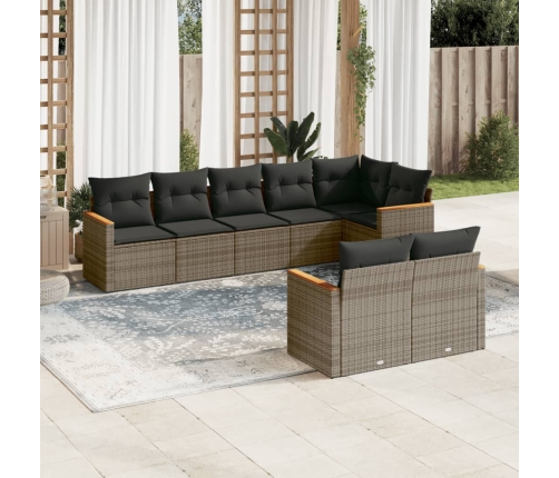 Set de sofás de jardín 8 pzas y cojines ratán sintético gris