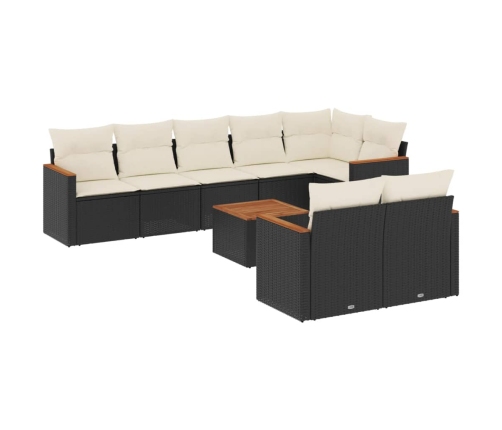 Set de sofás de jardín 8 piezas y cojines ratán sintético negro