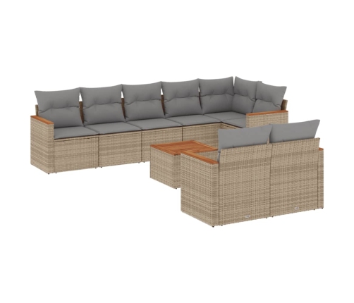 Set de sofás de jardín 9 pzas con cojines ratán sintético beige