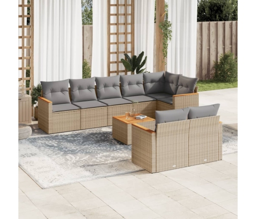 Set de sofás de jardín 9 pzas con cojines ratán sintético beige