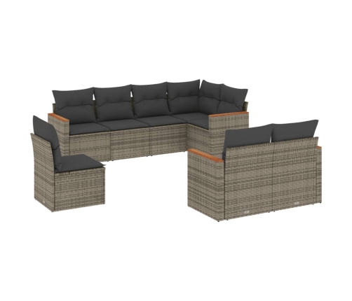 Set de sofás de jardín 8 pzas y cojines ratán sintético gris