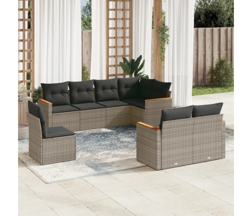 Set de sofás de jardín 8 pzas y cojines ratán sintético gris