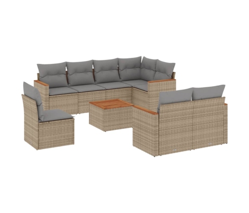 Set de sofás de jardín 9 pzas con cojines ratán sintético beige