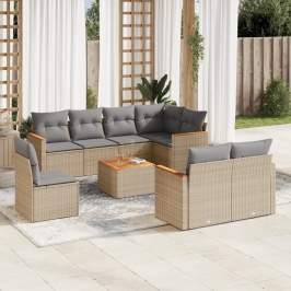Set de sofás de jardín 9 pzas con cojines ratán sintético beige
