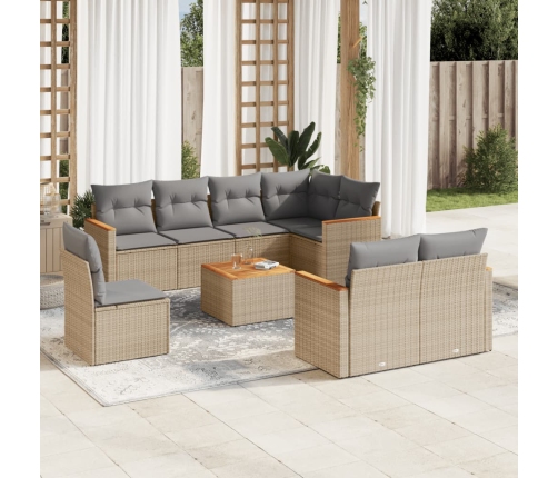 Set de sofás de jardín 9 pzas con cojines ratán sintético beige