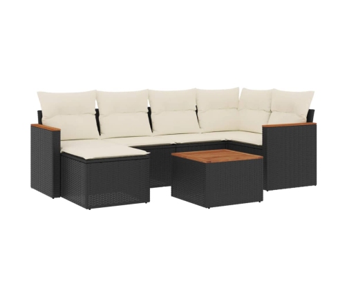 Set de comedor de jardín 7 pzas y cojines ratán sintético negro