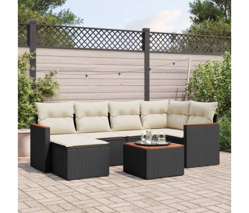 Set de comedor de jardín 7 pzas y cojines ratán sintético negro
