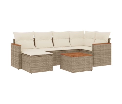 Set sofás de jardín 7 piezas y cojines ratán sintético beige
