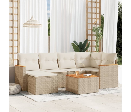 Set sofás de jardín 7 piezas y cojines ratán sintético beige