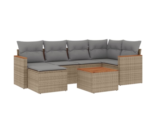Set sofás de jardín 7 piezas y cojines ratán sintético beige