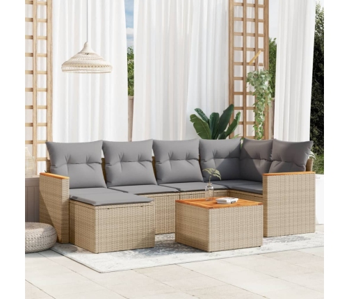 Set sofás de jardín 7 piezas y cojines ratán sintético beige