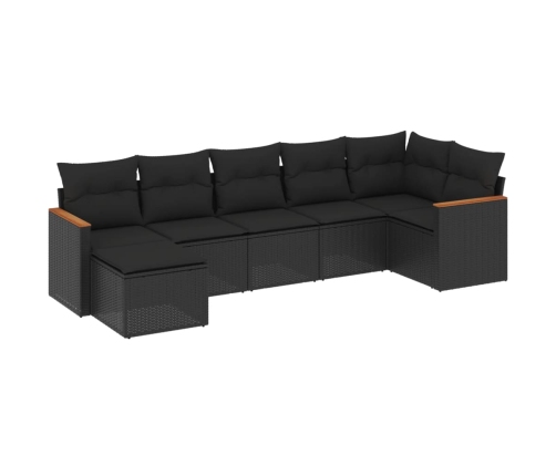 Set de comedor de jardín 7 pzas y cojines ratán sintético negro