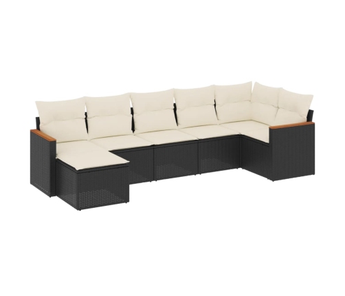 Set de comedor de jardín 7 pzas y cojines ratán sintético negro