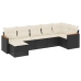 Set de comedor de jardín 7 pzas y cojines ratán sintético negro