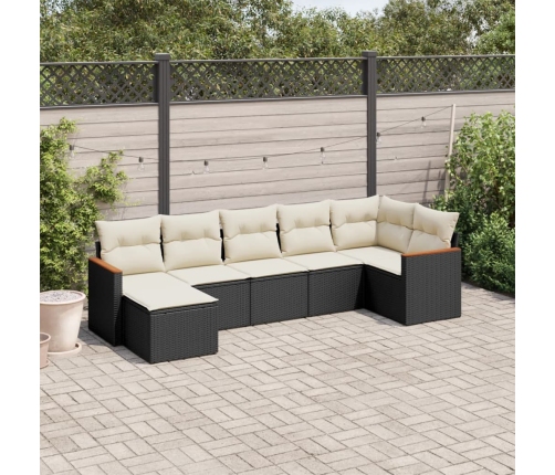 Set de comedor de jardín 7 pzas y cojines ratán sintético negro
