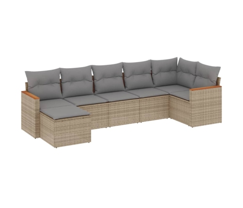 Set sofás de jardín 7 piezas y cojines ratán sintético beige