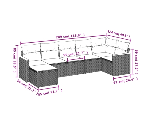 Set sofás de jardín 7 piezas y cojines ratán sintético beige