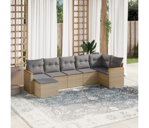 Set sofás de jardín 7 piezas y cojines ratán sintético beige