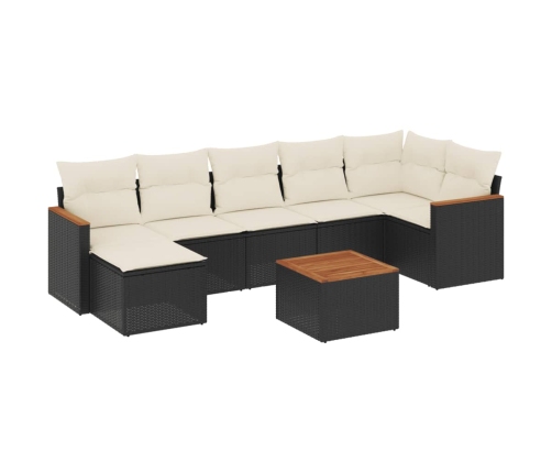 Set de sofás de jardín 8 piezas y cojines ratán sintético negro