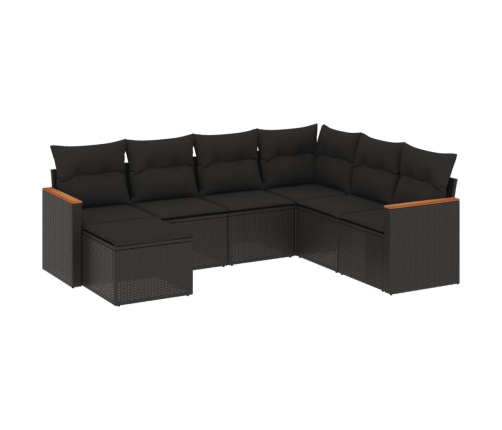 Set de comedor de jardín 7 pzas y cojines ratán sintético negro
