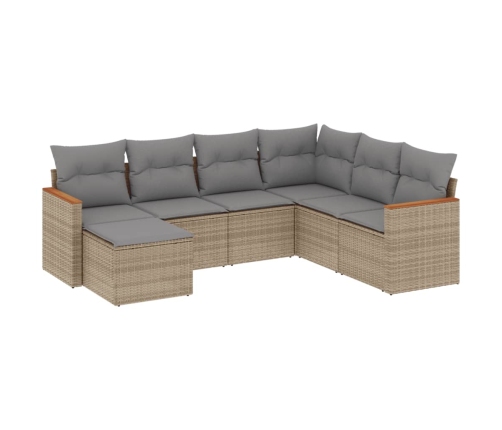 Set sofás de jardín 7 piezas y cojines ratán sintético beige