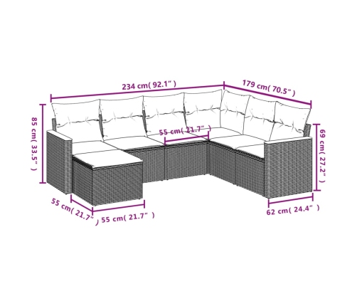 Set sofás de jardín 7 piezas y cojines ratán sintético beige