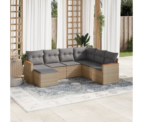 Set sofás de jardín 7 piezas y cojines ratán sintético beige