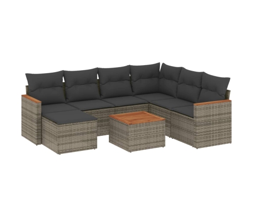 Set de sofás de jardín 8 pzas y cojines ratán sintético gris