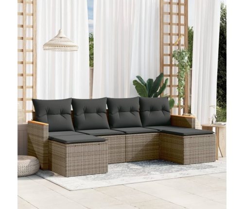 Set de muebles de jardín 6 pzas y cojines ratán sintético gris