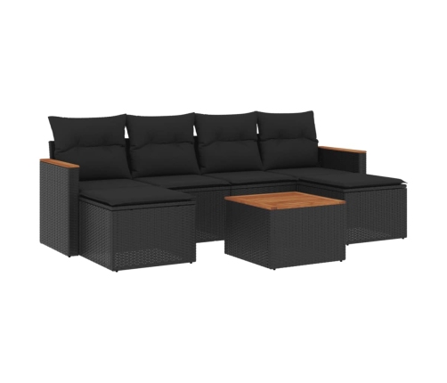Set de comedor de jardín 7 pzas y cojines ratán sintético negro