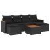 Set de comedor de jardín 7 pzas y cojines ratán sintético negro