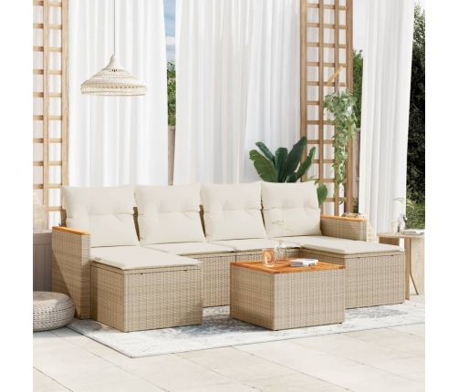 Set sofás de jardín 7 piezas y cojines ratán sintético beige