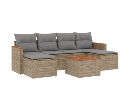 Set sofás de jardín 7 piezas y cojines ratán sintético beige