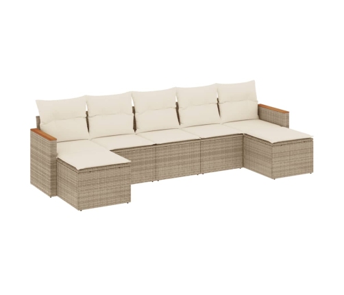 Set sofás de jardín 7 piezas y cojines ratán sintético beige