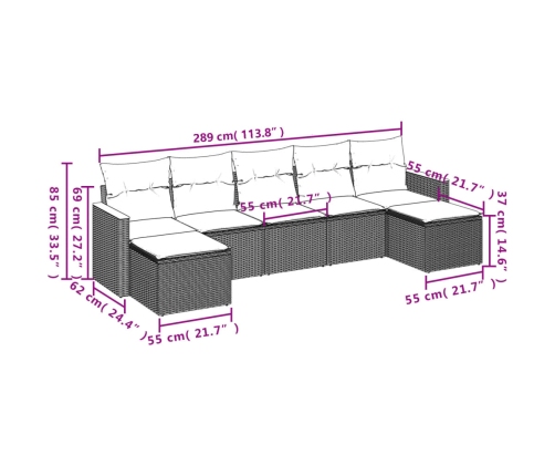 Set sofás de jardín 7 piezas y cojines ratán sintético beige