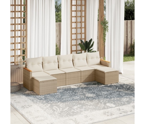 Set sofás de jardín 7 piezas y cojines ratán sintético beige