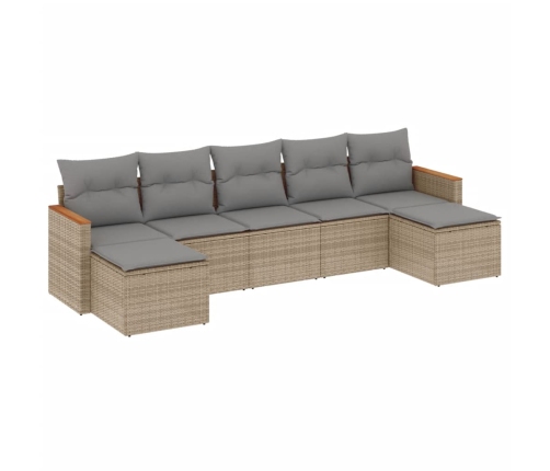 Set sofás de jardín 7 piezas y cojines ratán sintético beige