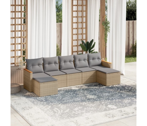 Set sofás de jardín 7 piezas y cojines ratán sintético beige