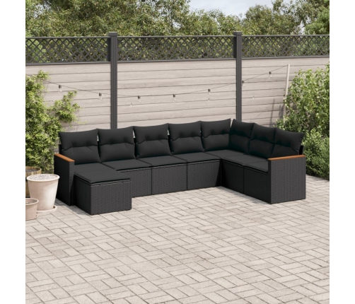 Set de sofás de jardín 8 piezas y cojines ratán sintético negro