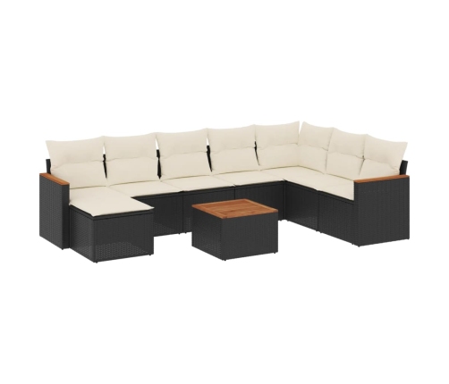 Set de sofás de jardín 8 piezas y cojines ratán sintético negro