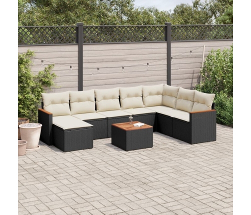 Set de sofás de jardín 8 piezas y cojines ratán sintético negro