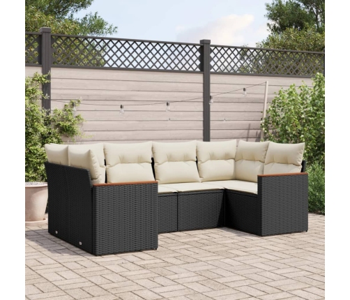 Set de sofás de jardín 6 piezas y cojines ratán sintético negro