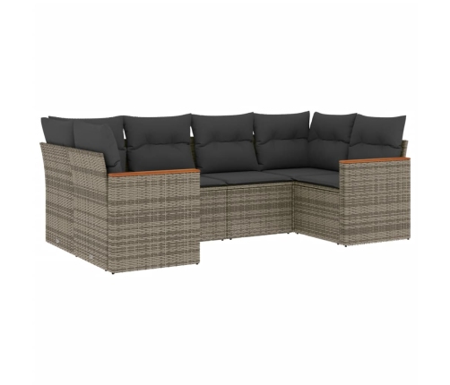 Set de muebles de jardín 6 pzas y cojines ratán sintético gris