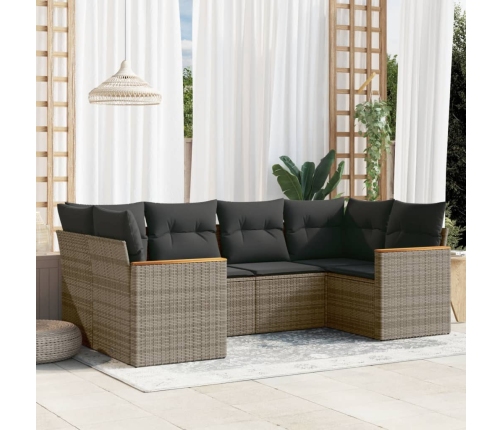 Set de muebles de jardín 6 pzas y cojines ratán sintético gris